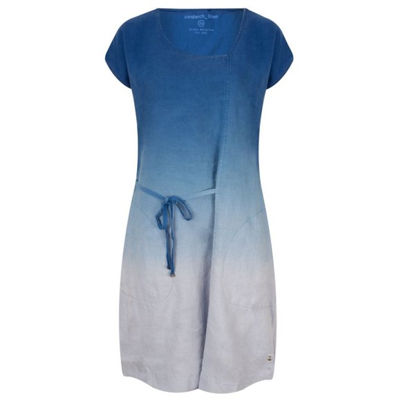 Anthropologie 100% Linen Dip Dye Ombre Mini Midi Dress Casual Sun Summer Pockets - Picture 2 of 10